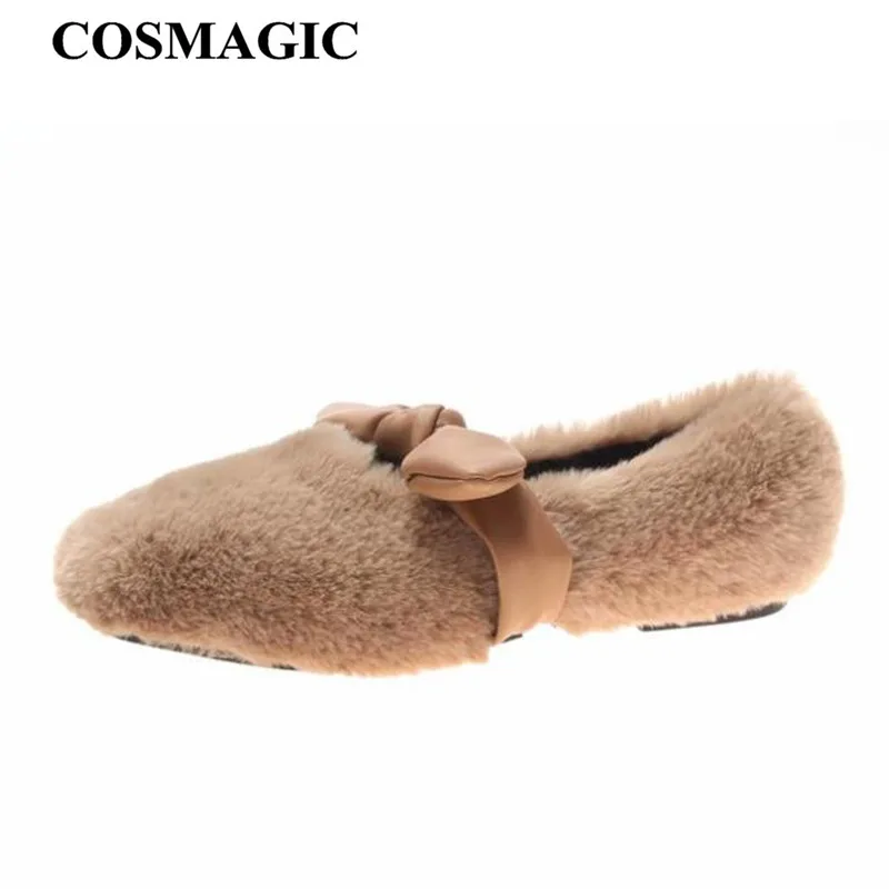 COSMAGIC/Новинка 2019 года женские зимние туфли мокасины на снежную погоду обувь