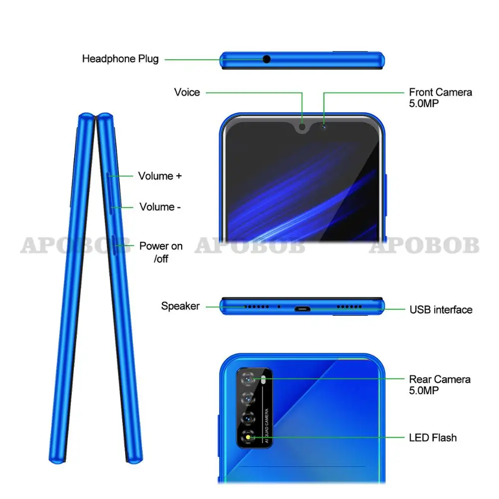 Смартфон APOBOB A71 3G 1 ГБ ОЗУ 8 Гб ПЗУ четырехъядерный 2 SIM карты T Mobile Android 9 0 GPS/WIFI