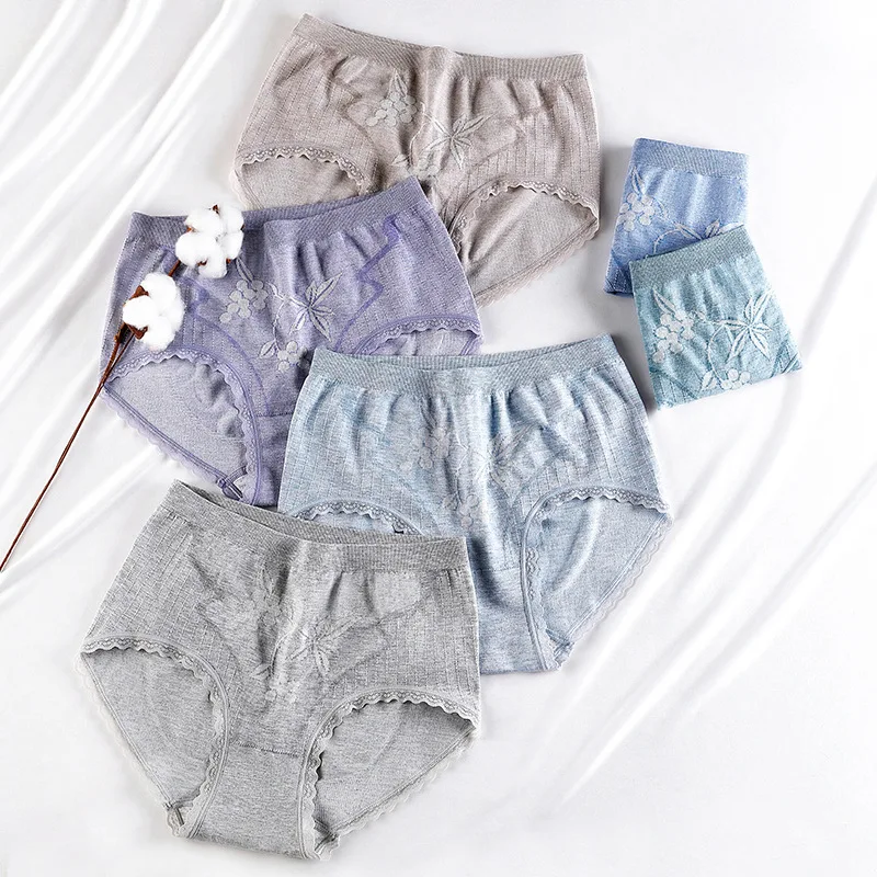 

Retro Ladies Comfortable Abdomen Panties Seamless Mid-waist Hip Women Briefs Lace-edge Temperament Underwear Elegant Summer New