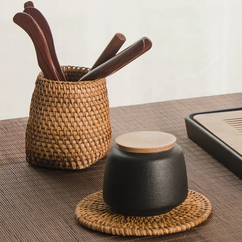 

6Pcs/Lot Creative Drink Coasters Set for Tea Accessories Round Tableware Placemat Dish Mat Rattan Weave Cup Mat Pad 8cm