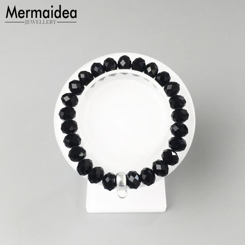 10 мм черные граненые плоские хрустальные браслеты из бисера с посеребренной