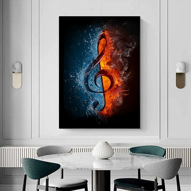 

Abstract Water and Fire Music Symbol Canvas Painting Posters and Prints Modern Wall Art Pictures for Living Room Home Decor