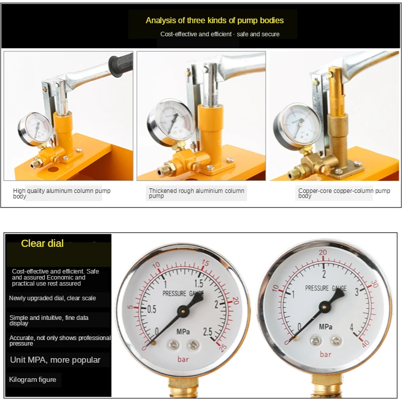 

25KGAluminum 2.5MPa Pressure Test Pump Water Pressure Tester Manual Hydraulic Test Pump Machine with G1/2" Hose