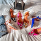 Новинка 2021 года; Летние женские туфли с острым носком на высоком каблуке в европейском и американском стиле; Босоножки на каблуке с закрытым носком и пряжкой