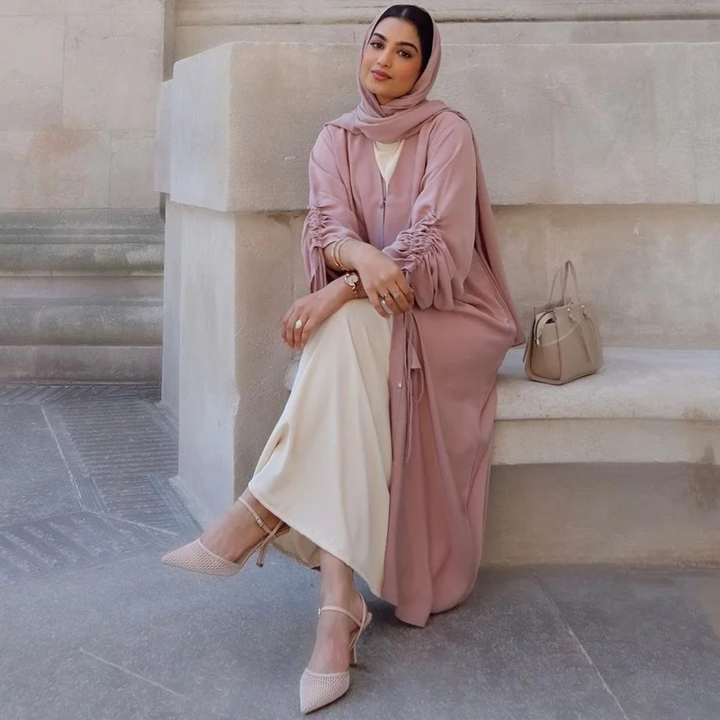 

Eid Open Abaya Dubai Turkey Muslim Hijab Dress Bunch Sleeve Abayas for Women Islamic Clothing Caftan Robe Djellaba Femme
