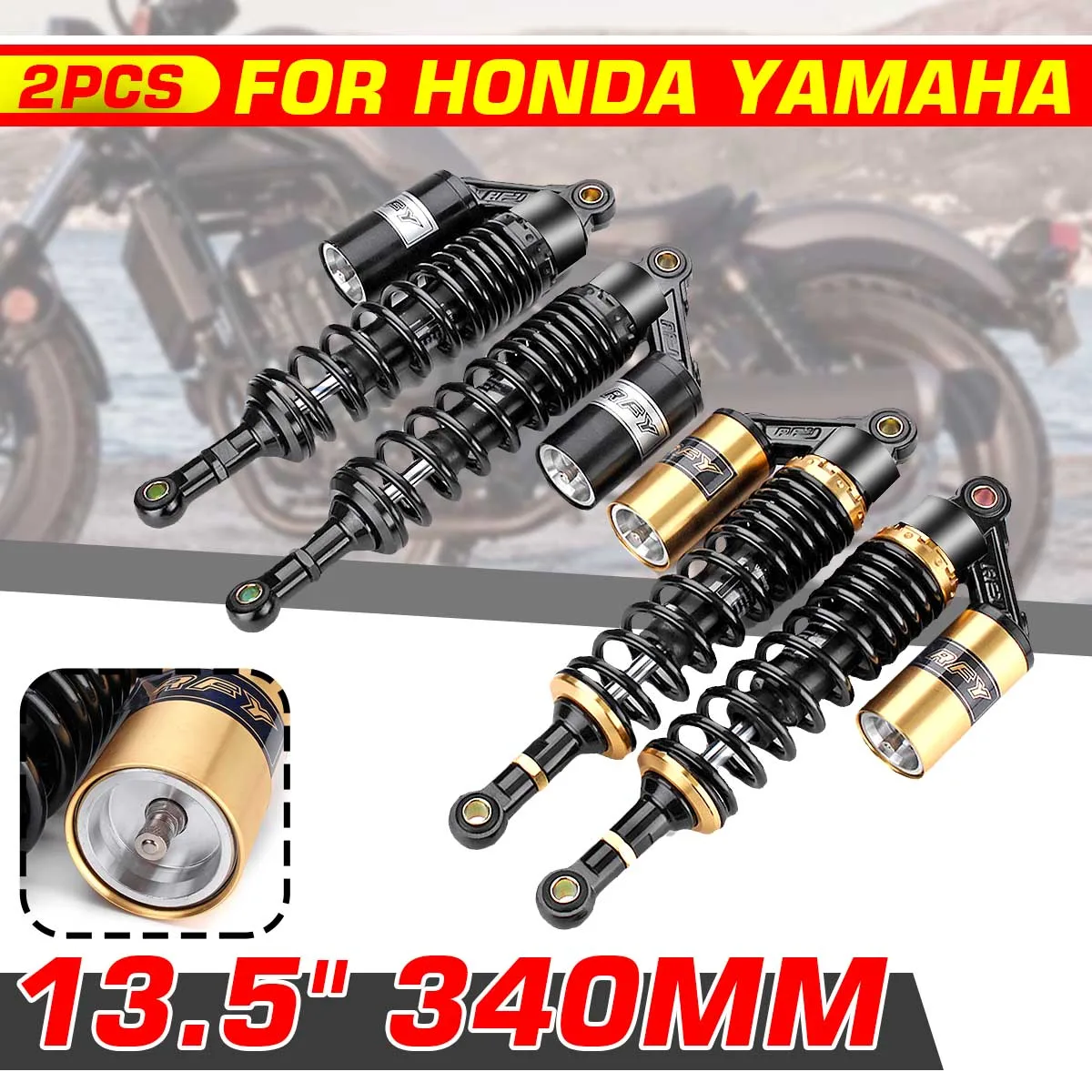 

Universal 340mm Motorcycle Fork Round Air Shock Absorber Rear Suspension Spring Scooter DirtBike Gokart Quad ATV Motorcycle D30