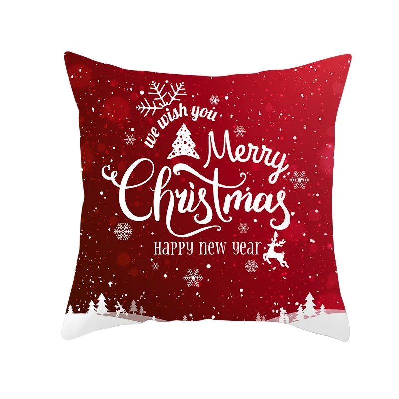 Fuwatacchi Red Printed Cushion Cover Christmas Gift Decorative Pillow Covers for Home Sofa Polyester Throw Pillowcases 45*45cm