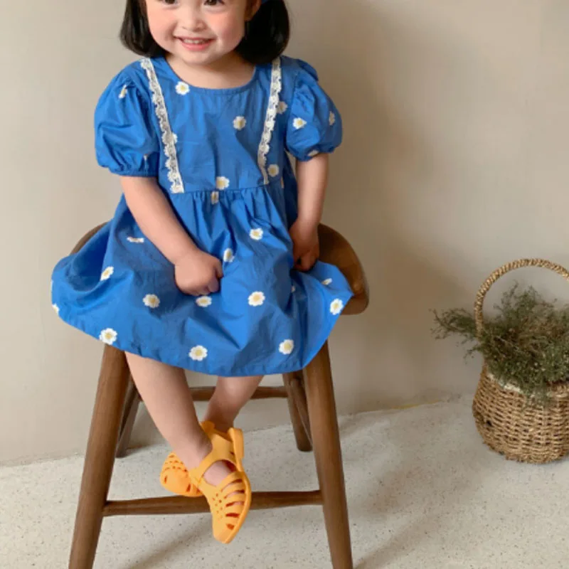 

Summer Girls' Dress Lace Stitching Short Sleeve Sweet Princess Dress Korean Style Baby Kids Children'S Clothing For Girls