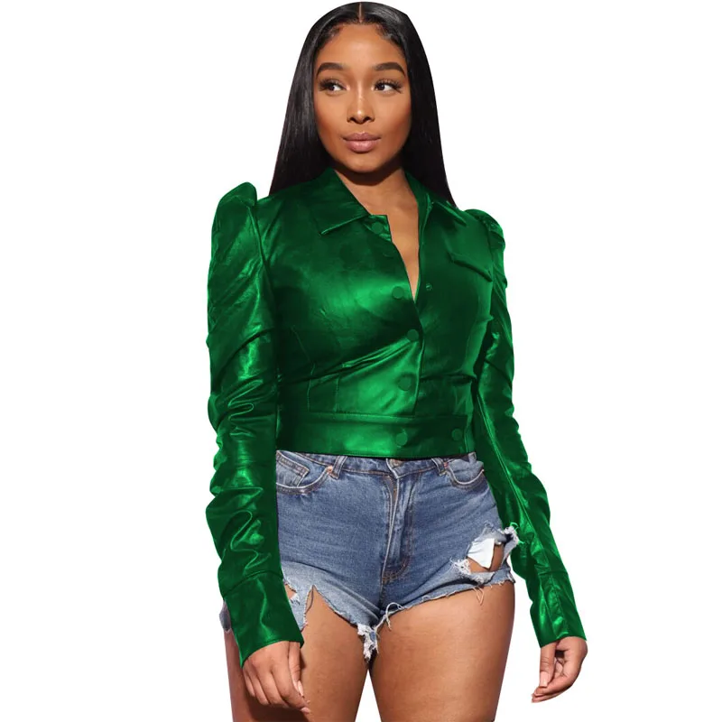 

TNNAOFF New Popular Solid Pu Leather Bodycon Jacket for Women winter Fashion Long Sleeve Button Elegant Streetwear Casual Coats