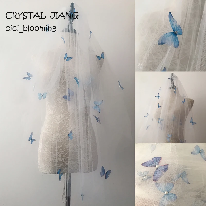 

Butterfly Short Bridal Veils Raw Edge 2 Layers Wedding Veil With Butterfly