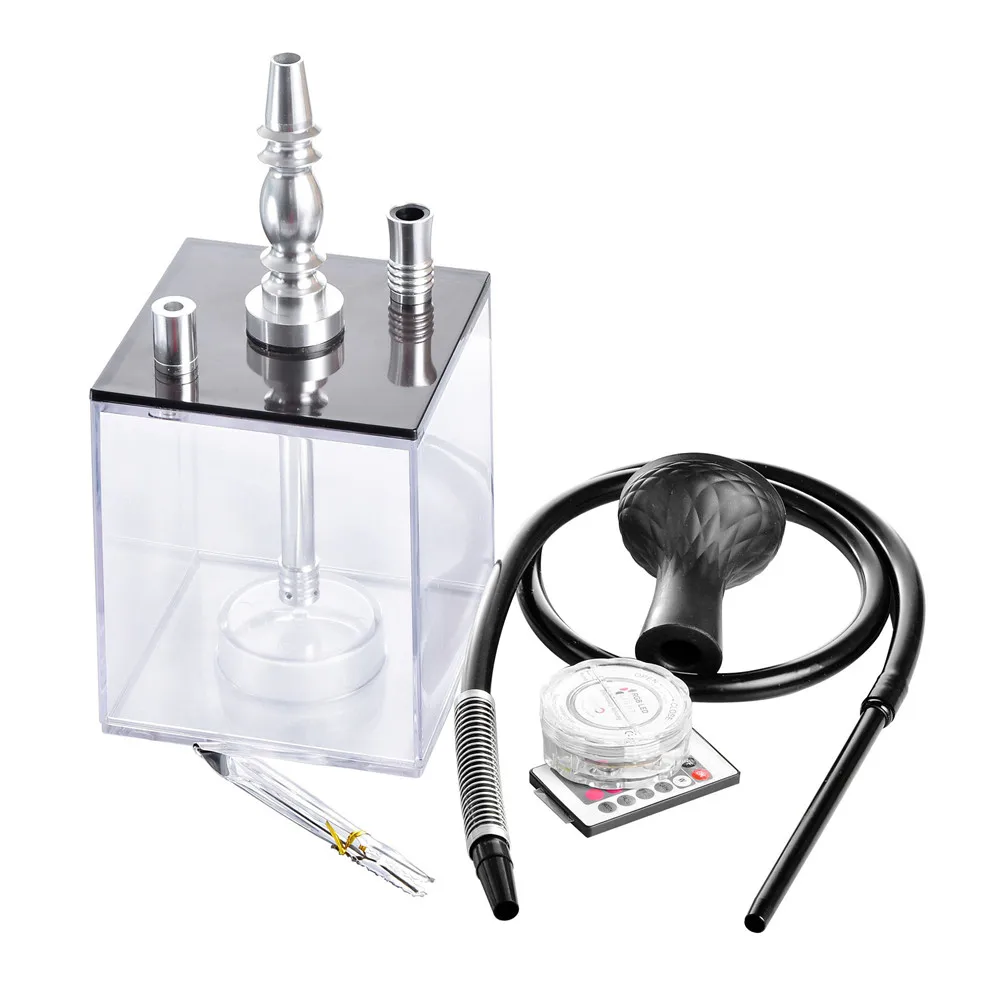 Beste Waterpijp Set Premium 2 Slang Kubus Waterpijp Complete Set Met Unieke Vorm En Afstandsbediening Kleurrijke Led-verlichting Chicha Accessoires
