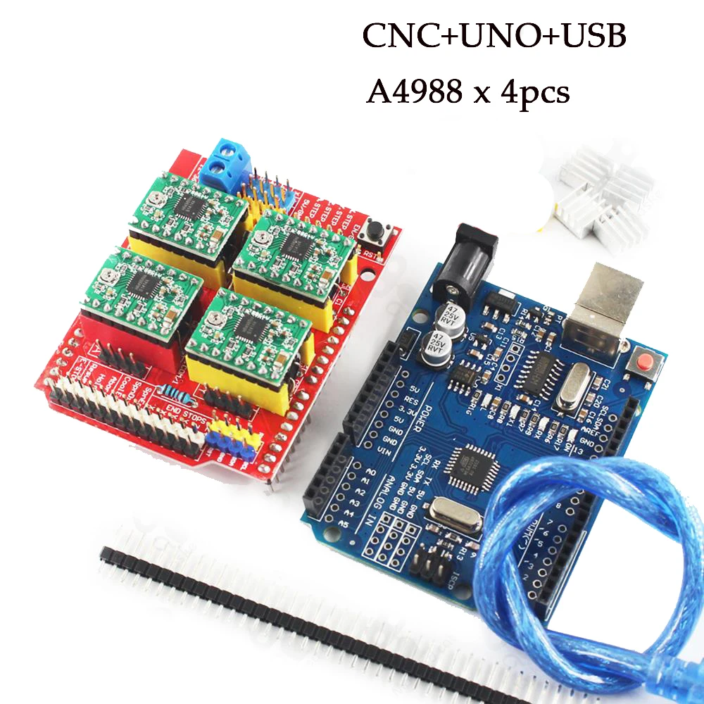Плата расширения драйвера A4988 для 3D принтера UNO R3 с кабелем USB 30 см 4 шт.