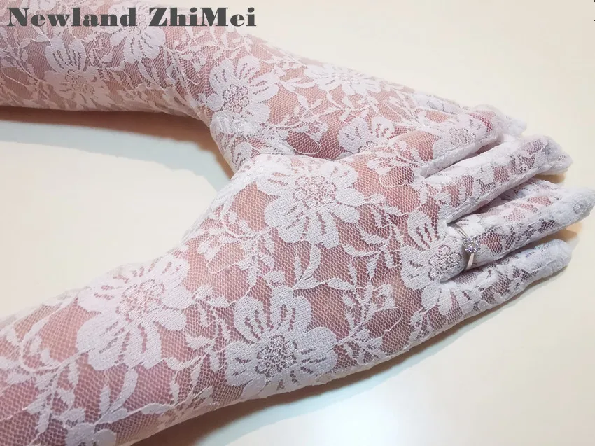 Newland ZhiMei длинные белые кружевные свадебные перчатки Дешевые Свадебные вечерние прозрачные перчатки свадебные аксессуары винтажные luva de noiva