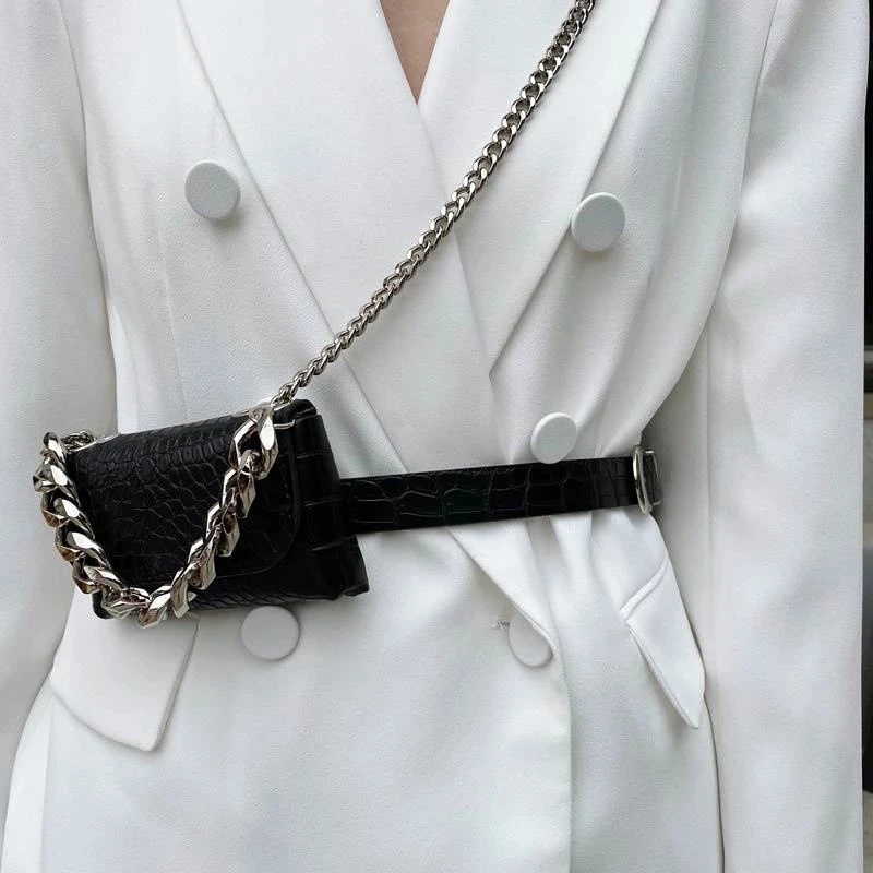 

Small Bum Bags Women Bags Belt Bag Chain Streetwear Fittings Fashion Waist Bag Lipstick Pocket Mini Female Fanny Pack BK
