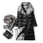 Модная зимняя Ультралегкая куртка на утином пуху, новинка 2019, двухстороннее пальто средней длины с V-образным вырезом, Женская парка