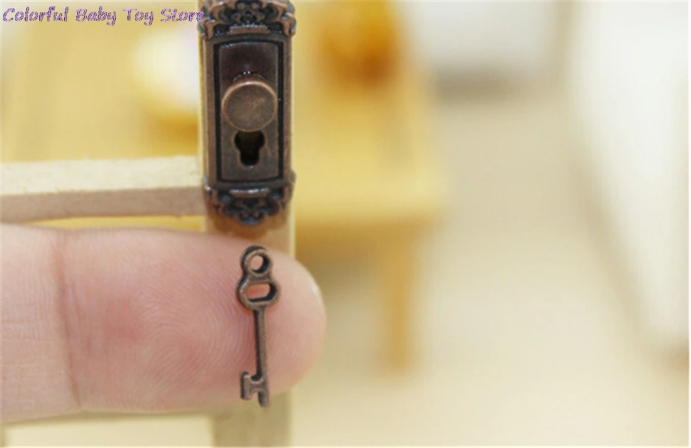 

2017 Dollhouse Miniature Brass Knobs Plate With Keyhole Keys Set Door Accessory Door Lock With Keys Toy