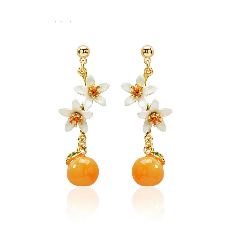 

Orange Flower Earring Girl Cute Sweet Fruit Flower Ear Stud With S925 Silver Needle C281