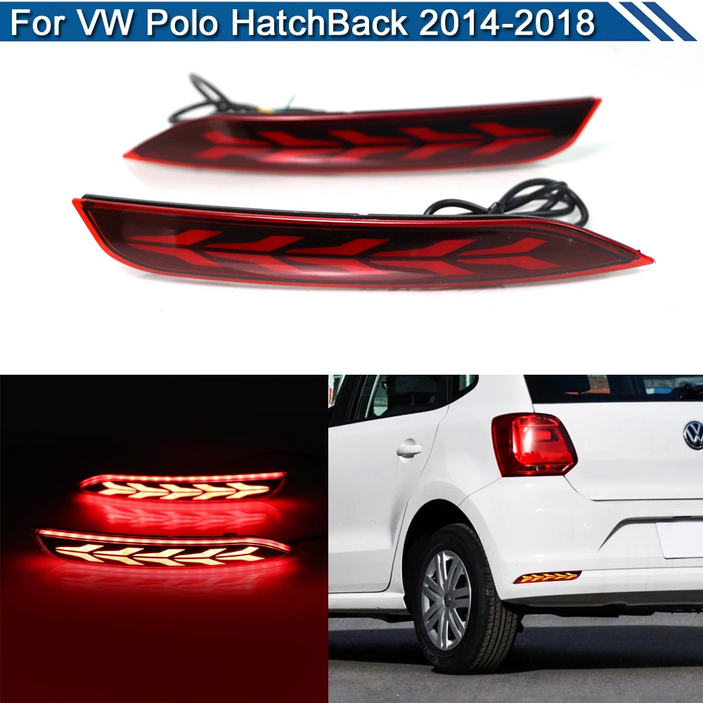 

LED Rear Bumper Reflector Warning Light For VW Polo HatchBack 2014 2015 2016 2017 2018 Brake Light Dynamic Turn Signal Light