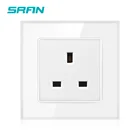 Белая панель из закаленного стекла SRAN, фото, функциональная клавиша для настенной розетки UK, 86*86 мм, аксессуары для украшения дома