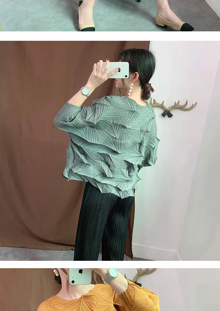 Большие размеры, футболки, осенние женские, большие, эластичные, Miyake, плиссированные, с круглым вырезом, однотонные, свободные безрукавки для женщин, 45-75 кг