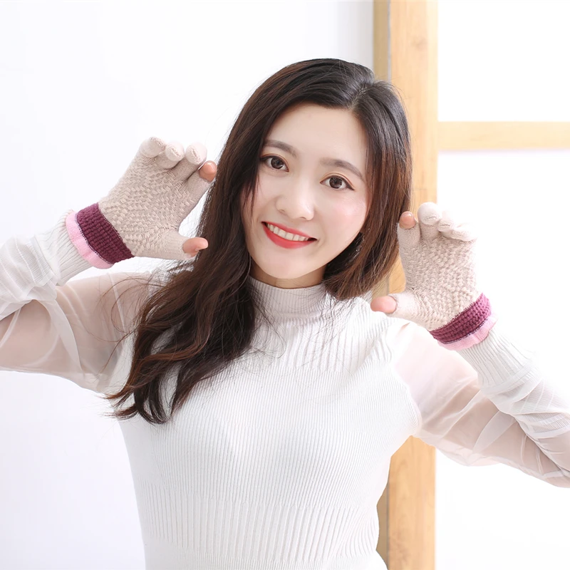 Hot Sale Knitted Gloves 2 Finger Cut Women Men Thick Warm Winter Fingerless Mittens Female Stretch Crochet Wool Write guantes | Аксессуары