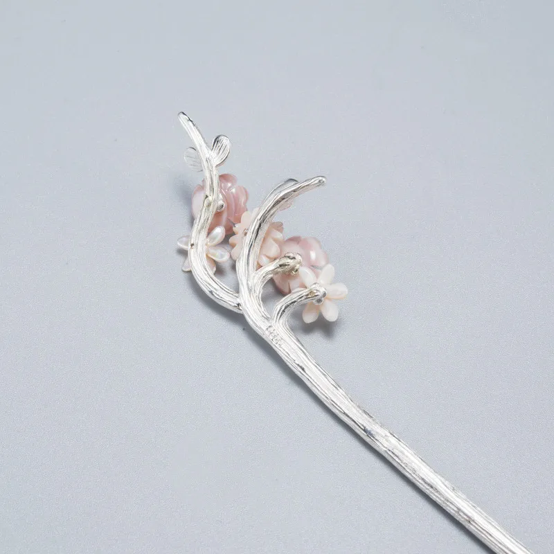 Палочка для волос из стерлингового серебра 925 пробы жемчужно-розовая ракушка