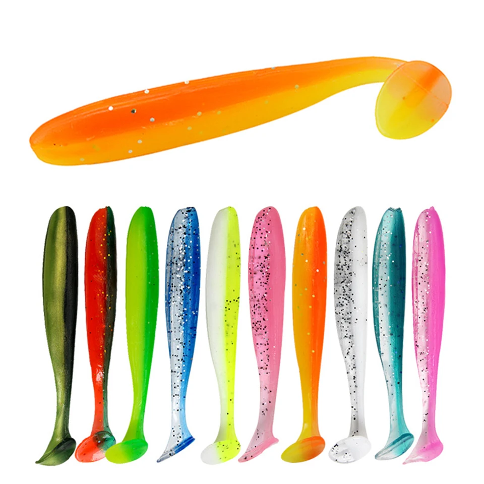 

Winter 10PCS Jigging Wobblers Ice Fishing Lure 90mm 70mm 55mm shad T-tail Aritificial Silicone Soft Lures Bass Fishing Tackle