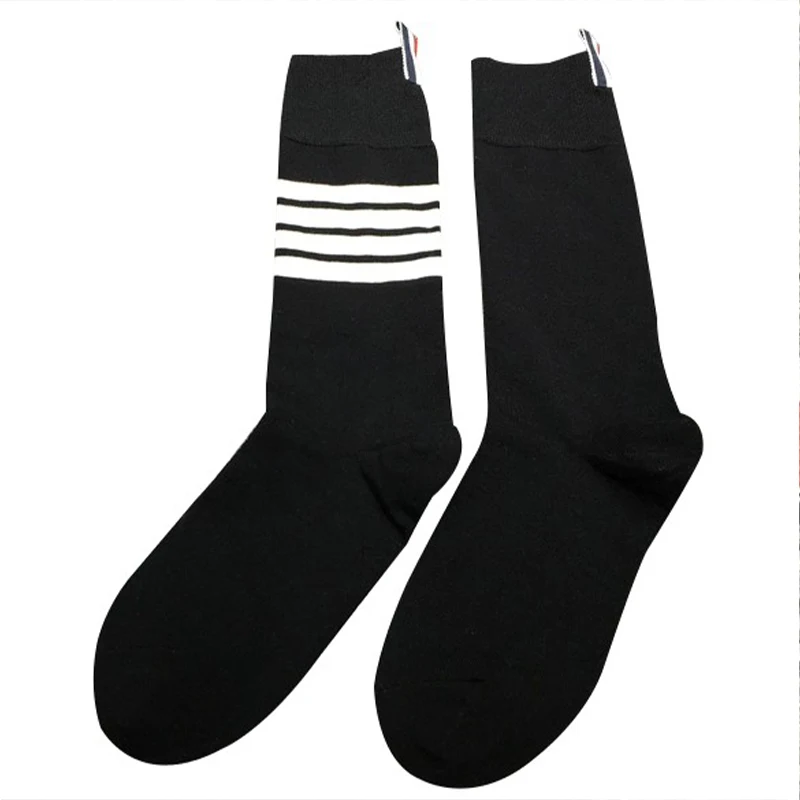 TB THOM Men's Socks Luxury Brand White 4-bar Stripes Socks Women's Cotton Casual Street Fashion Wholesale TB Stockings Ins 3 Pc