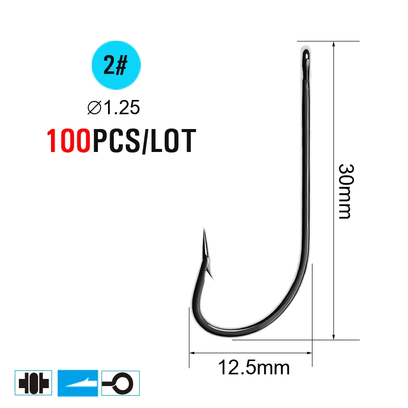 Size 2 100pcs ICERIO 100 шт. колючие рыболовные крючки морской червяк для ловли карпа один круг крючок Набор аксессуары для рыбалки снасти из углеродистой стали рыболовный крючок - Цвет: Size 2 100pcs