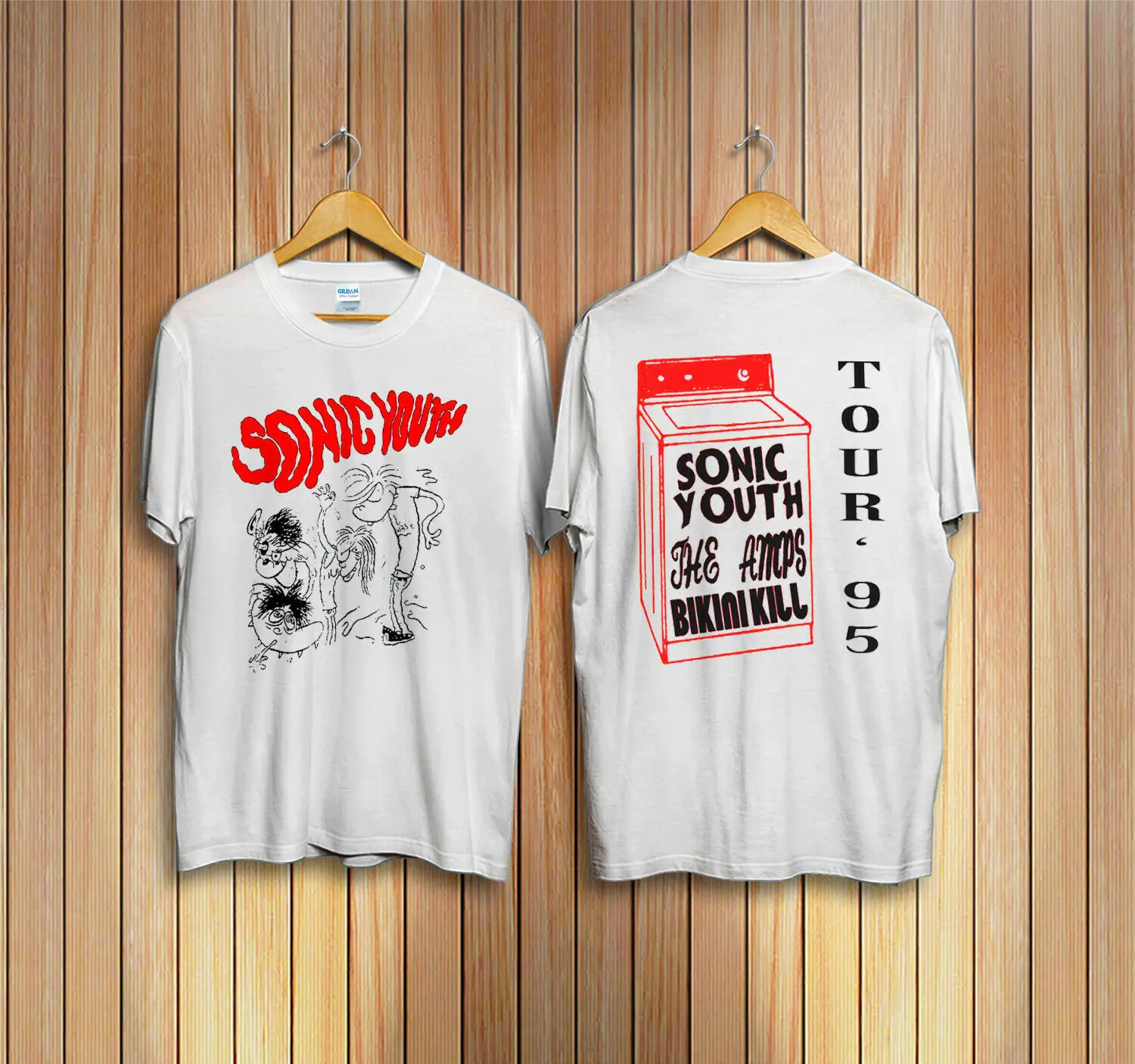 Винтажная Футболка SONIC YOUTH THE AMPS BIKINI KILL TOUR 95 дешевая распродажа топ из 100% хлопка