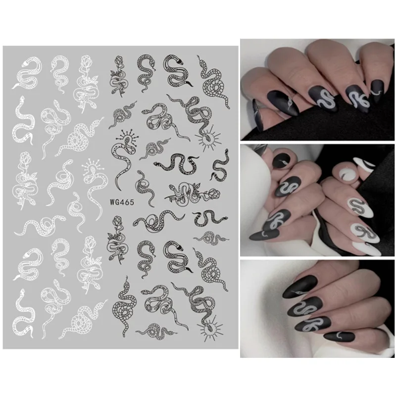 3D Snake Design Nail Art Sticker Black for Manicure Dragons Slider DecalsNail Decoration New Year Stickers Colorful | Красота и