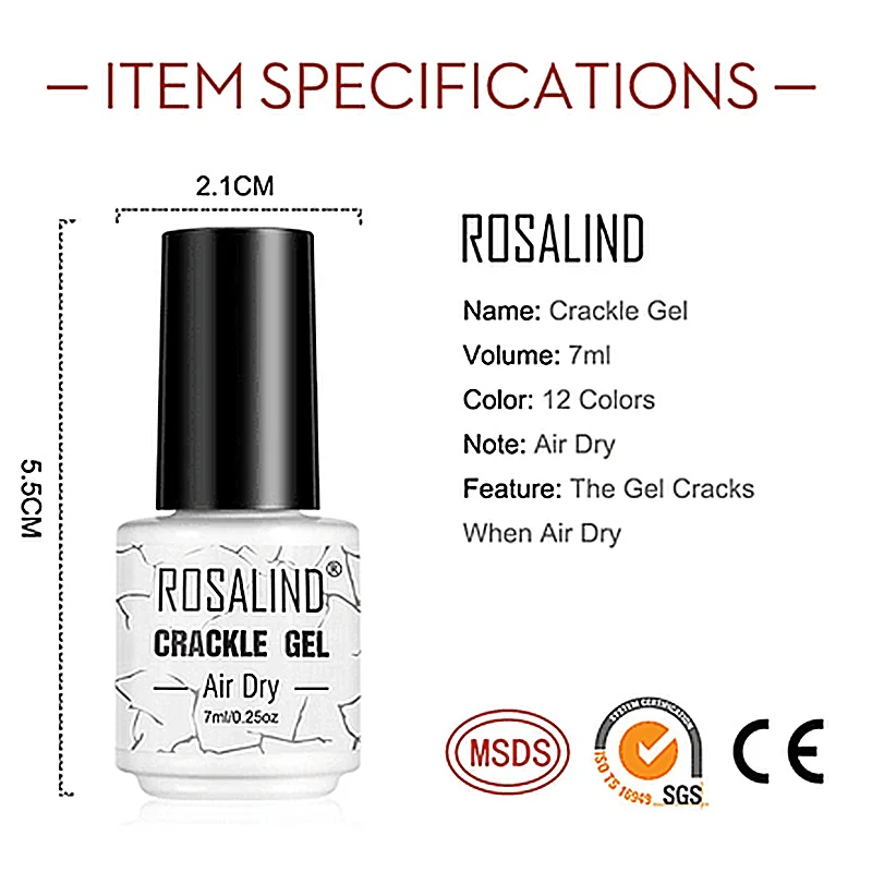

ROSALIND Crack Gel Nail Polish Extension Color Base of Nail Varnish Hybrid Manicure Set Base Top Coat for UV Led Semi permanent
