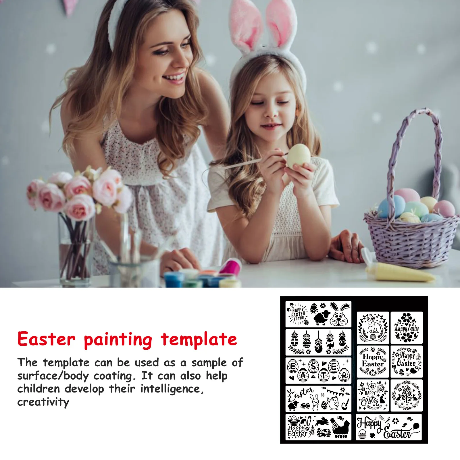 

Easter Stencil Template Set Decorative Drawing Painting Stencils Sketchpad Patterns Templates Hollow Reusable DIY Kids Toys 2021