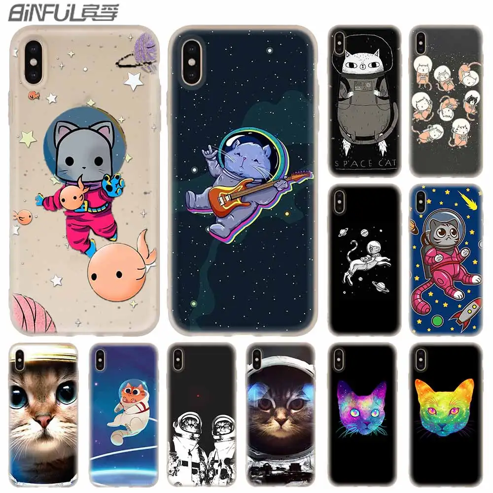 Чехол с космическим котом силиконовый мягкий чехол для iPhone 12 11 Pro X XS Max XR 8 7 6 Plus 5s SE