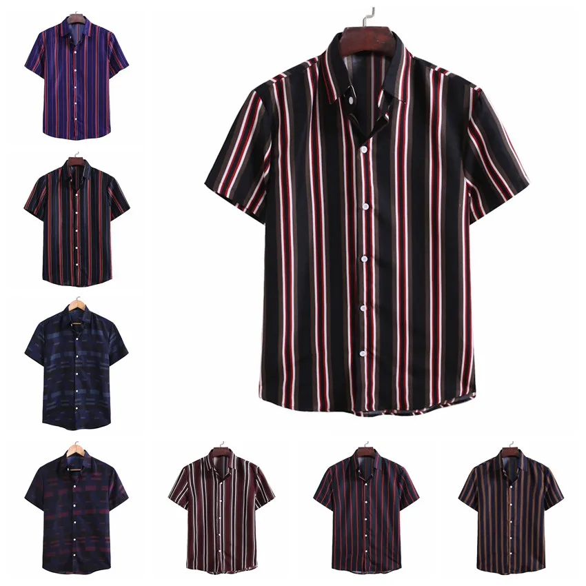 

Casual Stripe Collar Shirt Men Cotton Designer Brand Slim Fit Man Shirts Short Sleeve Shirts Man summe TW26 TW27 TW28 TW29