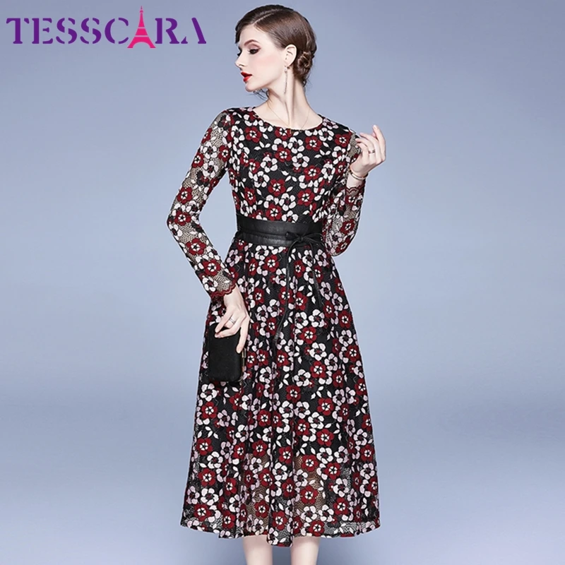 Женское весенне осеннее элегантное кружевное платье TESSCARA женское праздничное