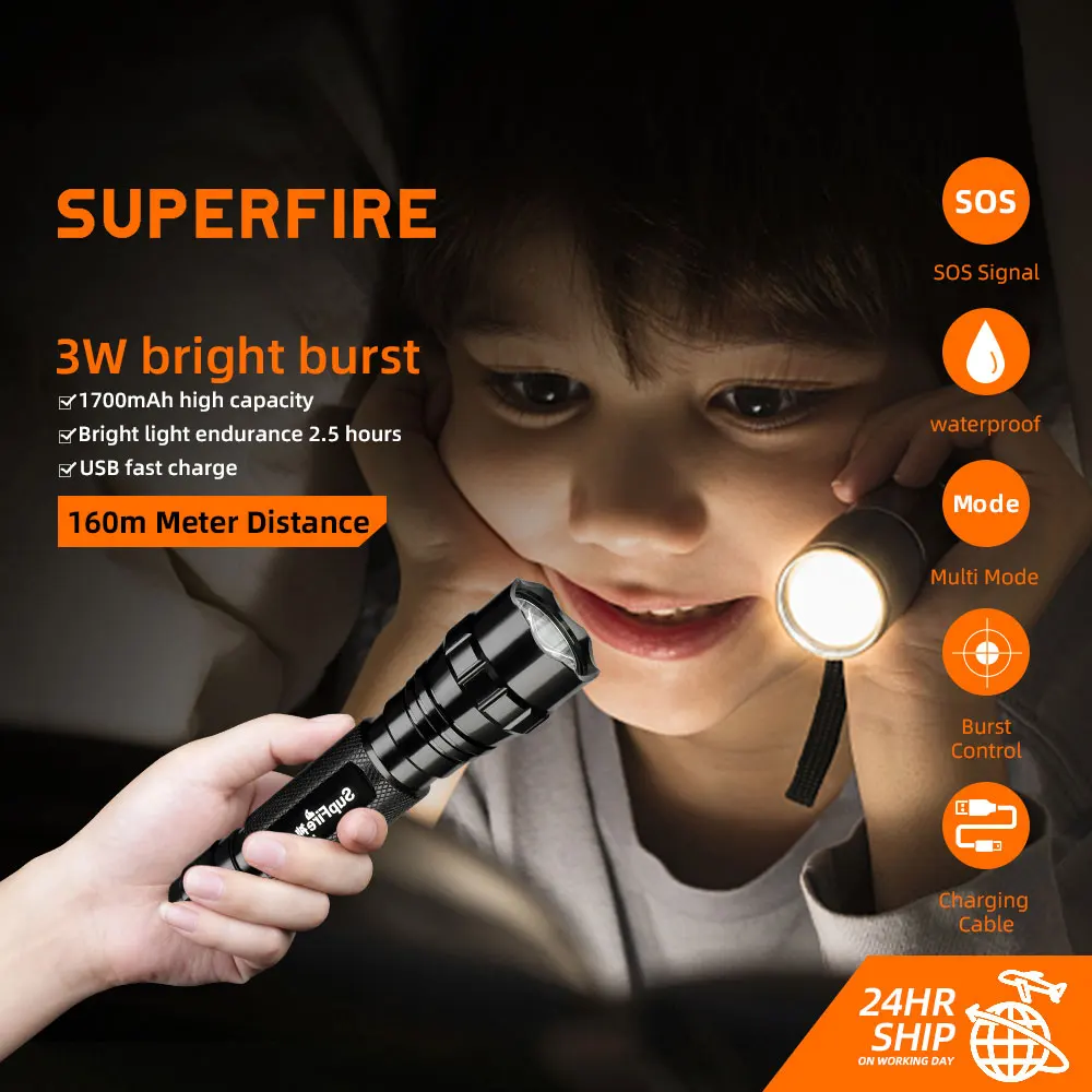 

[Crazy discount] SUPERFIRE M4-XPE Led flashlight CREE 3W Ultra Bright torch Use 18650 Battery 5 Modes Light Camping Fishing Lamp