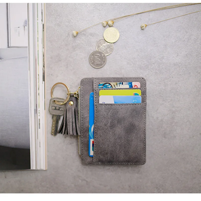 Мини-кошелек из матовой кожи с кисточками Женский держатель для карт кредитных