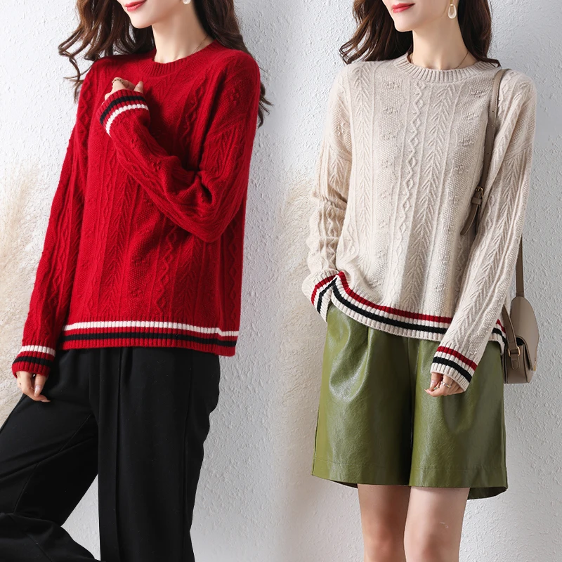 

Lazy sweater women's autumn and winter loose large 2021 new 100% pure wool sweater knit bottomed shirt versatile