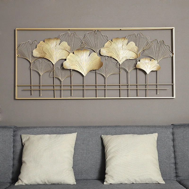 [HHT] роскошный настенный фон в виде листьев гинкго золотого и железа Настенный