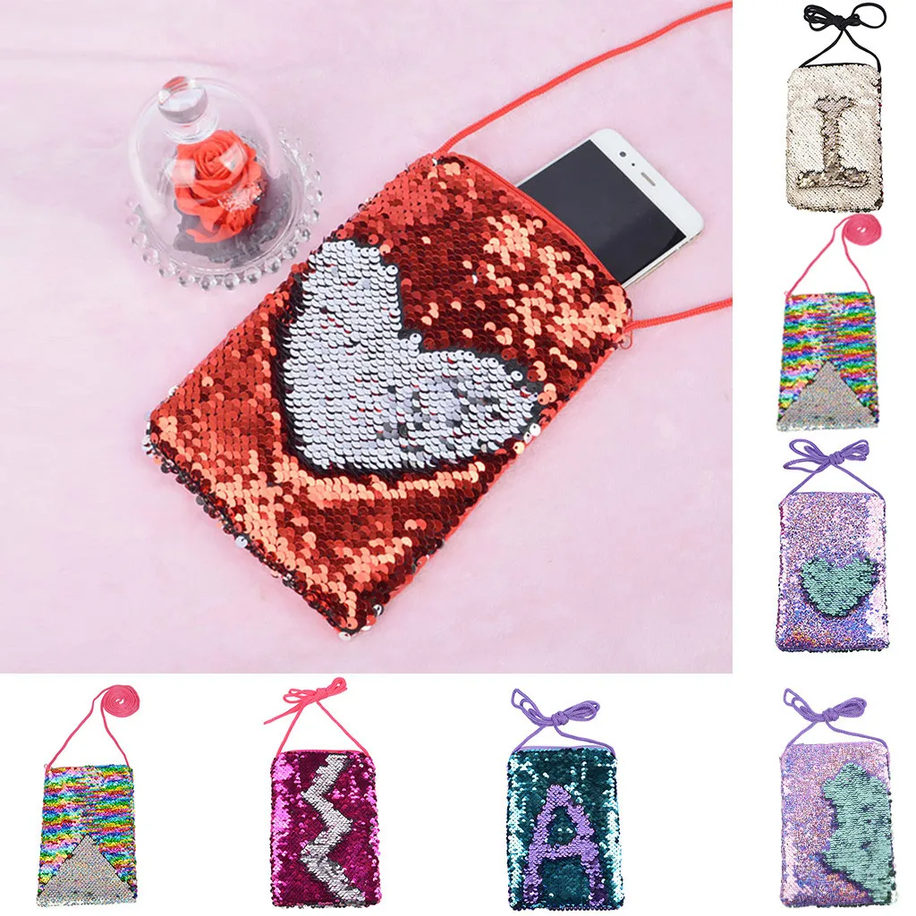 Женская модная двухсторонняя сумка для монет с блестками 2020 на плечо телефона