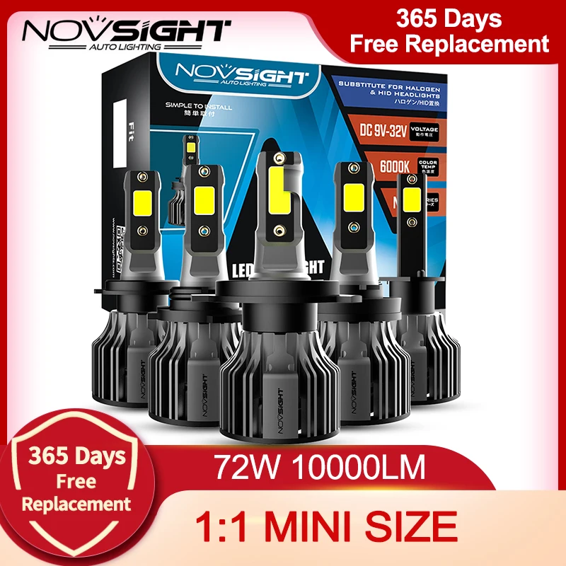 Светодиодные лампы для передсветильник фар NOVSIGHT H1 H3 H4 H7 H11 H8 H9 H13 9005 9006 9007 9003 72 Вт