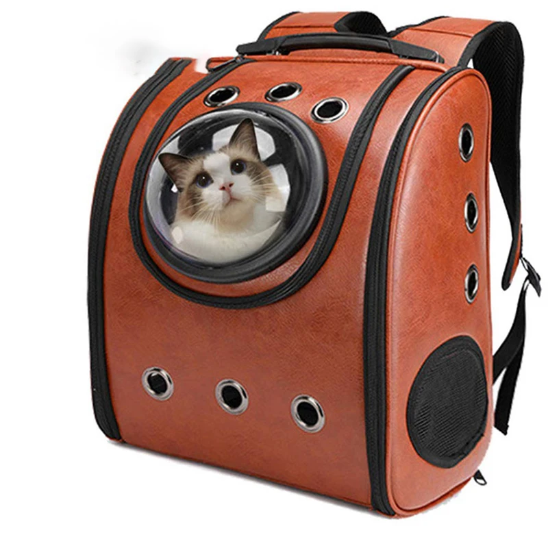 

Portable Pet Carrier Bags Breathable Outdoor Travel Capsule Bag PU Leather Double Shoulder Backpack For Cats Puppys Pet Supplies