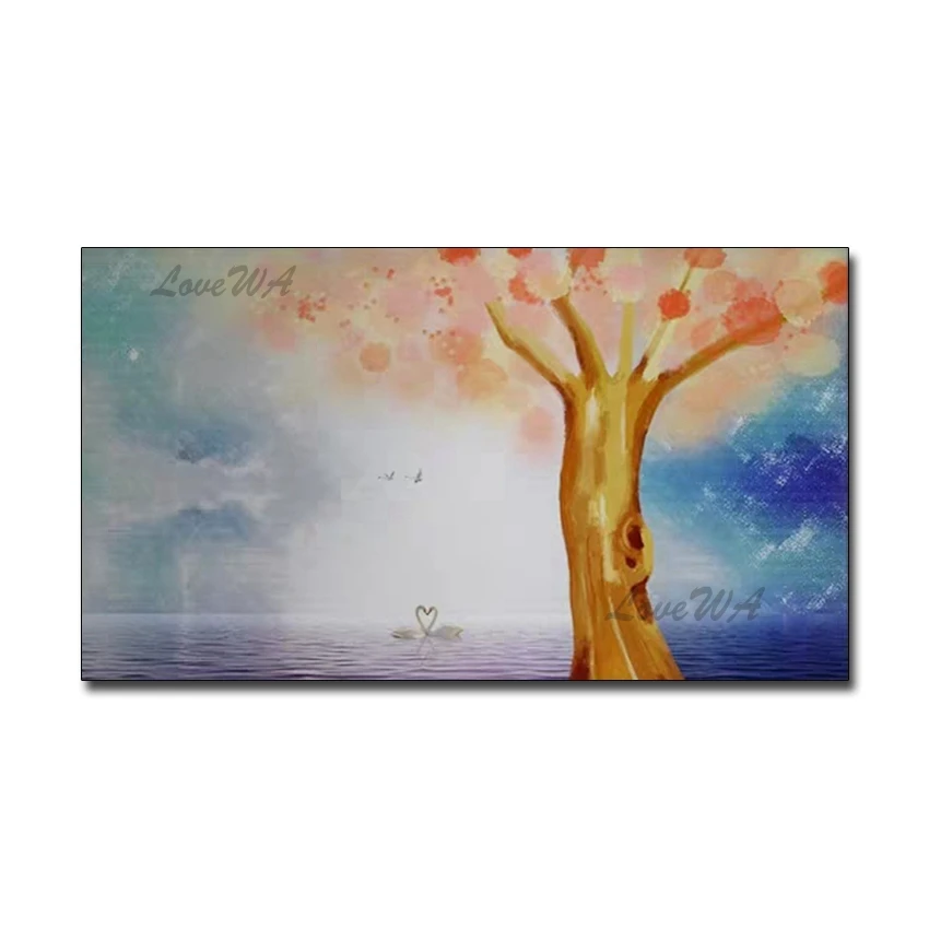 

Handmade The Cygnet Under The Tree Painting Hand Painted Modern Abstract Oil Painting On Canvas Wall Art Gift For Living Room