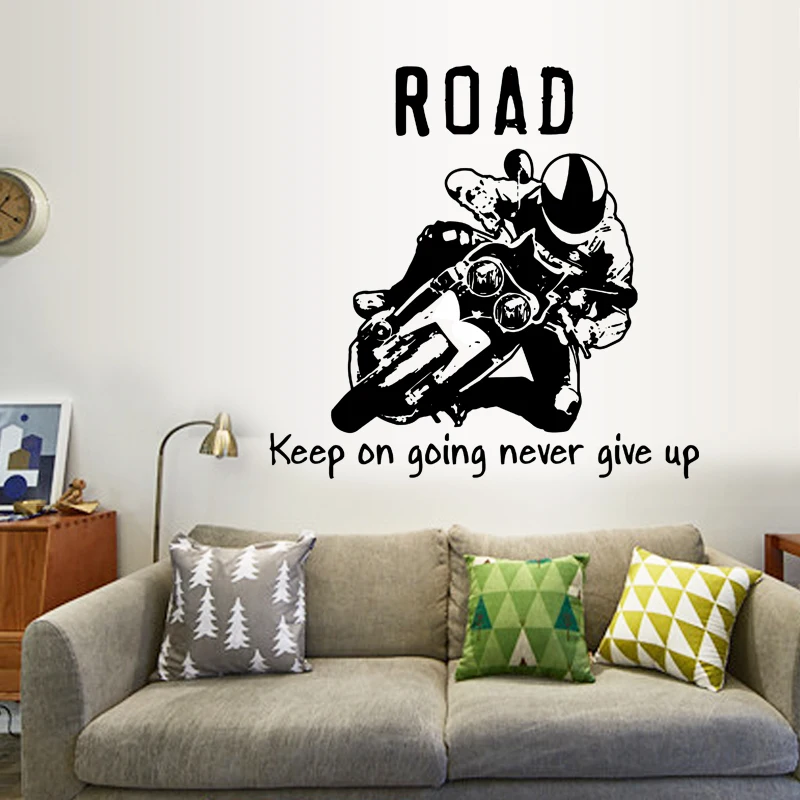 Black Cool Riding Motorcycle Silhouette Wall Stickers Kids Bedroom Living Room Decorative PVC Vinyl Decals | Дом и сад