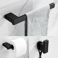 Matte Black 3-Piece Bathroom Accessories Set Stainless Steel Wall Mount Includes 12  Towel Rack Bar  Toilet Paper Robe Hook