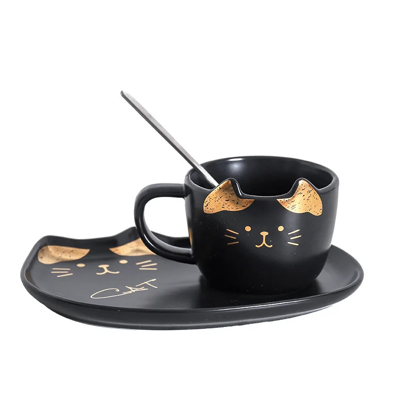 Кофейная кружка и блюдце в виде милого кота с подносом для офиса домашнего
