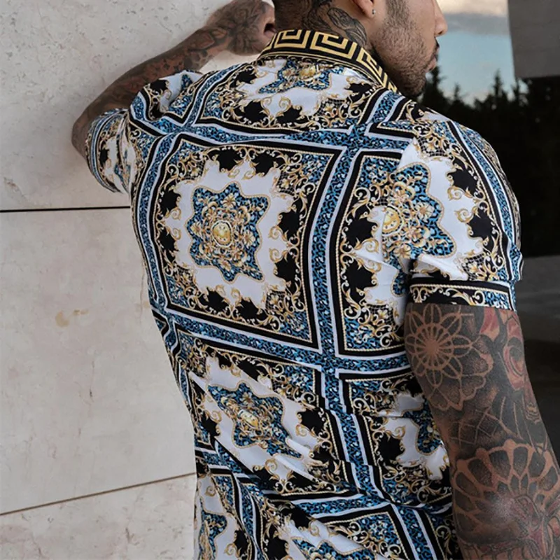 2021 summer men's retro fashion street fashion shirt cardigan men's short sleeve shirt