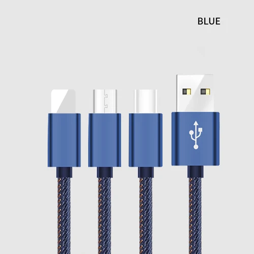 Blue VOXLINK USB кабель 3 в 1 для iPhone XS Max XR X 8 7 зарядное устройство Micro USB кабель для Android USB TypeC для samsung S9 S8 телефонные кабели - Цвет: Blue