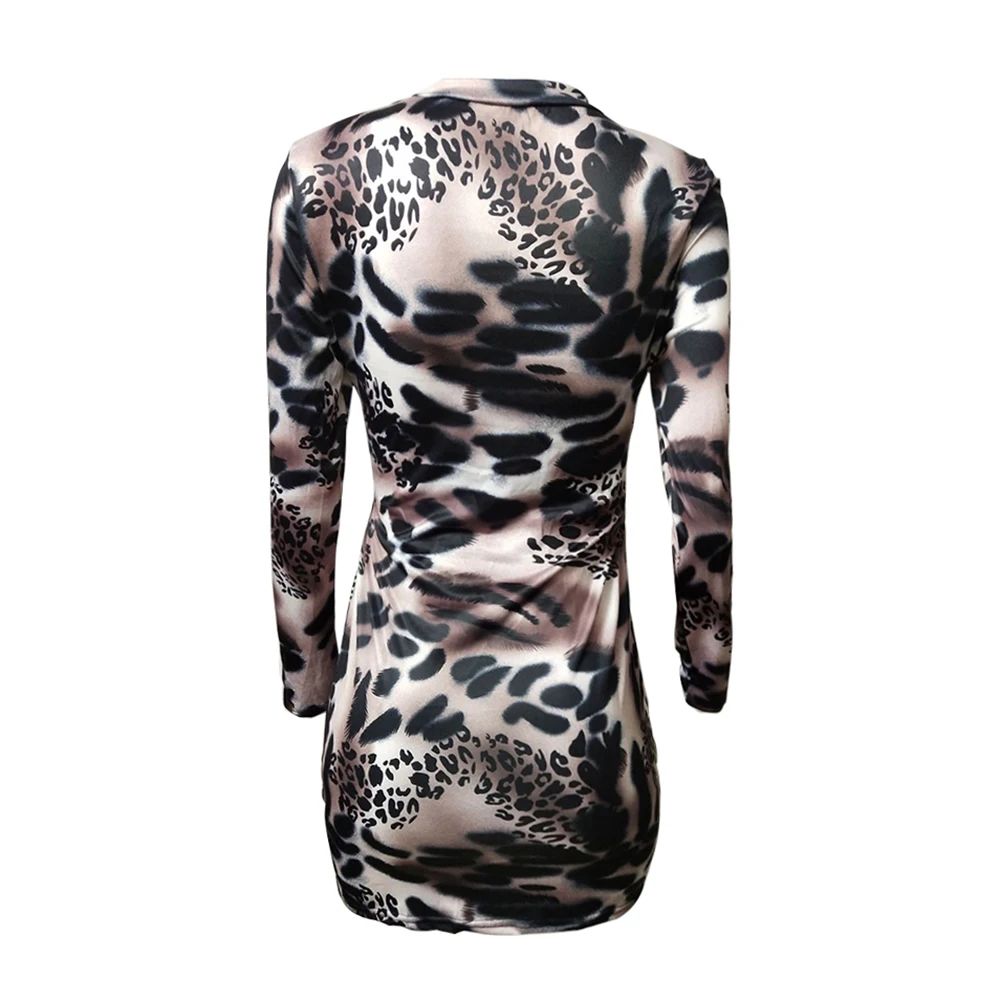 Women Long Sleeve Bandage Bodycon Evening Party Club Short Mini Dress Leopard Print Sexy Female | Женская одежда